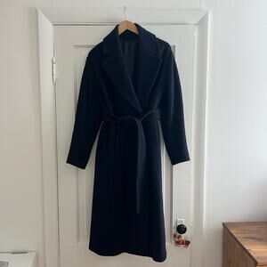 & Other Stories Navy Blue Voluminous Belted Wool Coat Overcoat Extra Small
